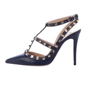 Valentino Rockstud Accents Leather T-strap Pumps